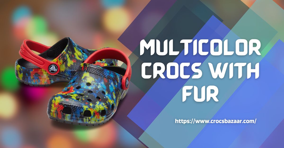 Multicolor crocs with fur