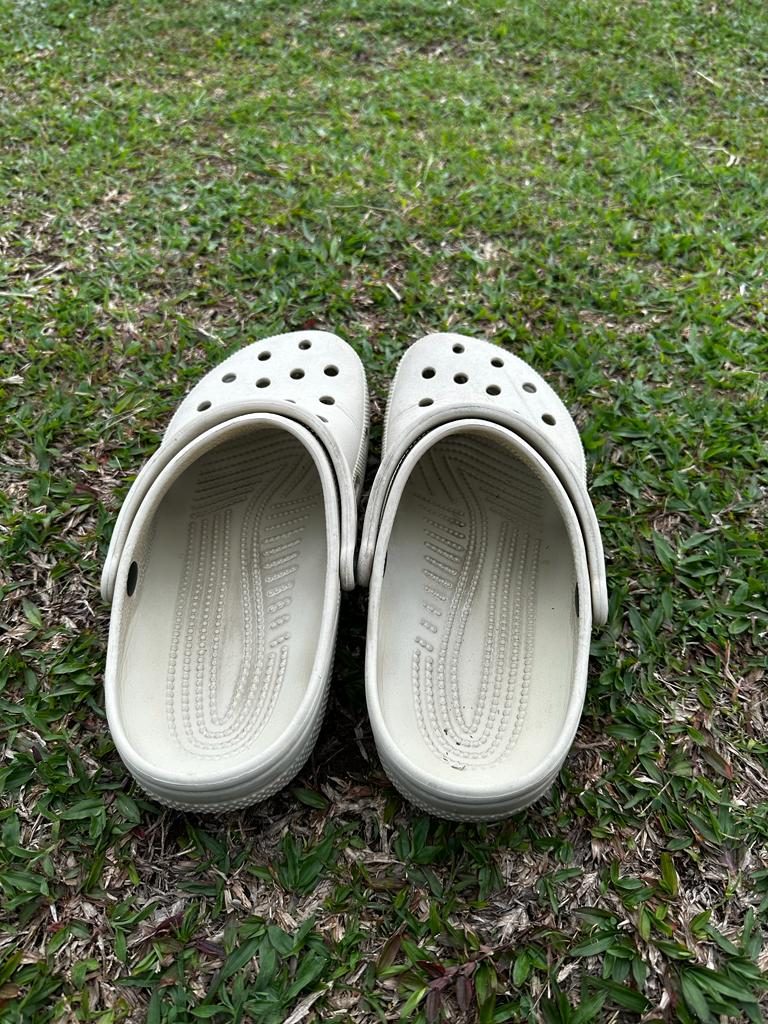 Footbed of worn Bone Crocs