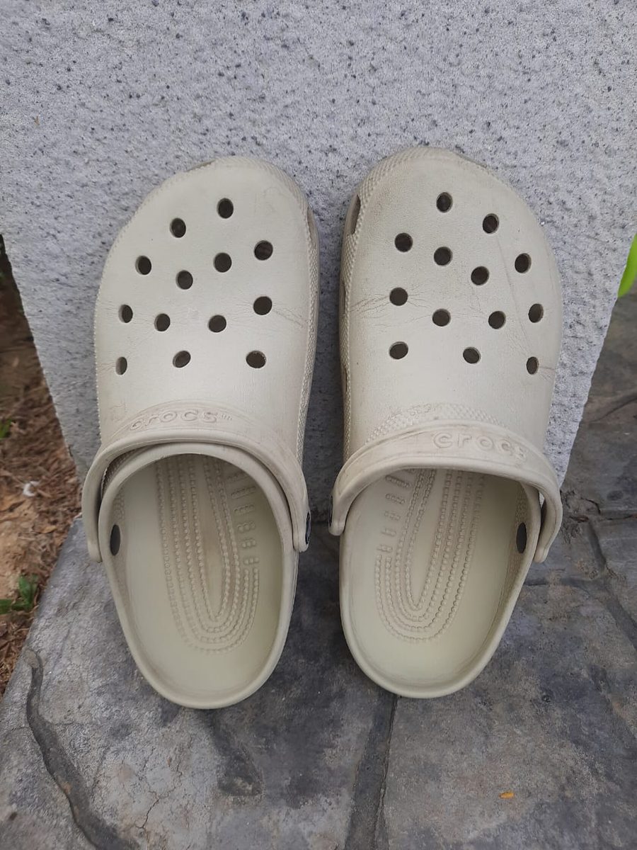Bone Crocs Classic Clogs photographed in shade showing true color